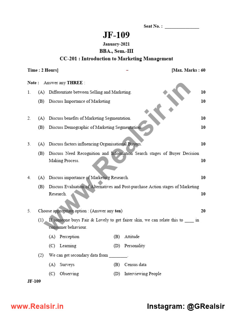 Marketing Management Exam Questions | PDF | Consumer Behaviour | Behavior