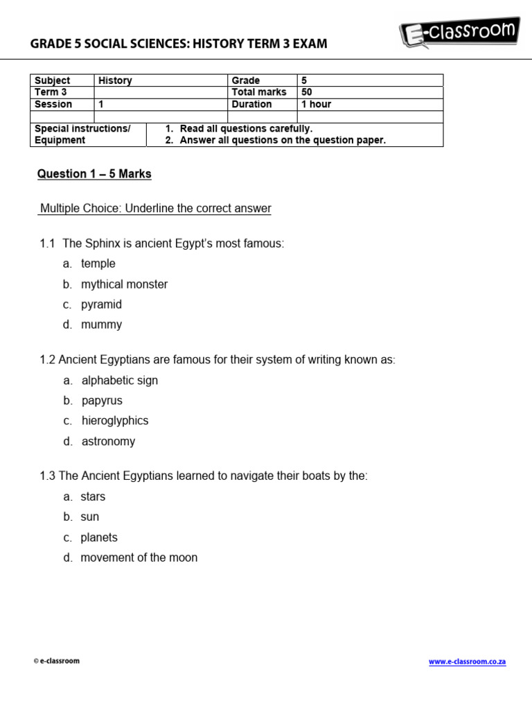 Grade 5 Term 3 History Exam: Ancient Egypt | PDF | Ancient Egypt ...