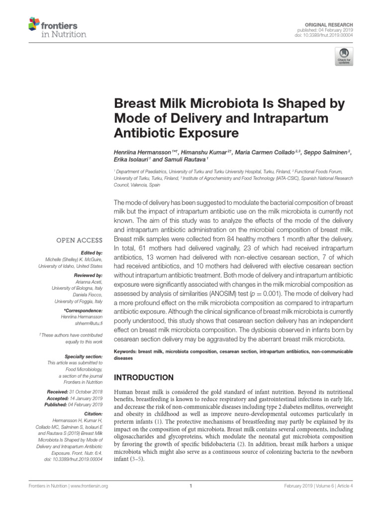 Impact of Delivery on Breast Milk Microbiota | PDF | Childbirth ...