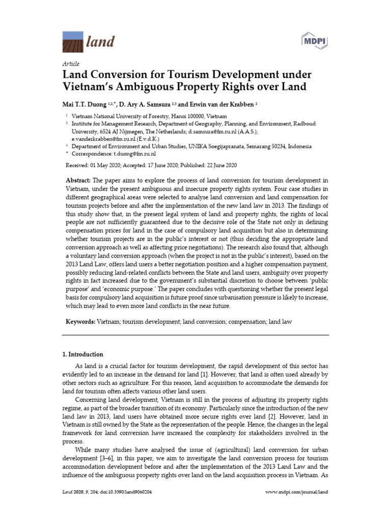 Land Conversion for Tourism in Vietnam | PDF | Agricultural Land ...
