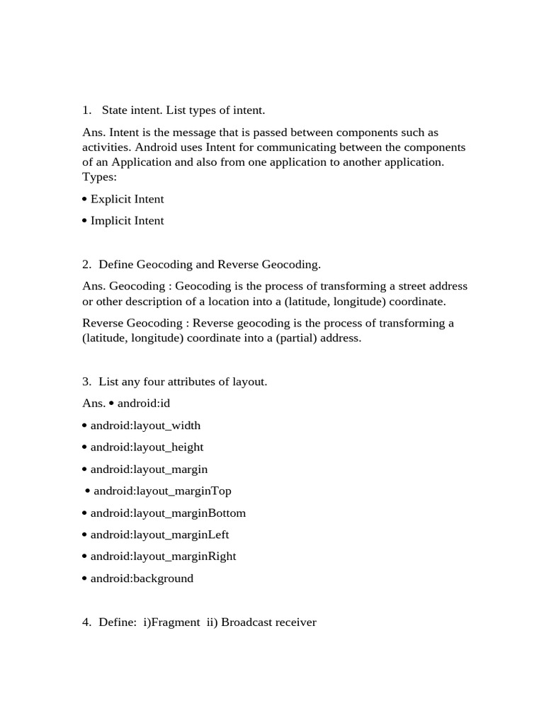 MAD IMP Ques. With Ans For UT2 | PDF | Android (Operating System ...