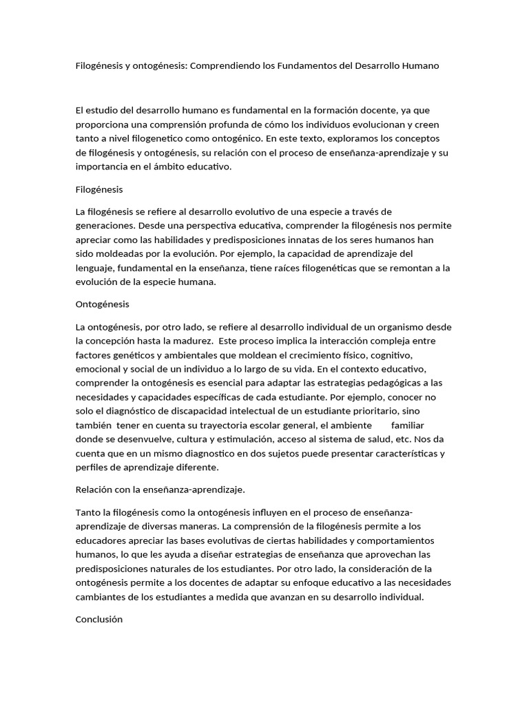 Filogénesis y Ontogénesis en Educación | PDF | Enseñando | Aprendizaje