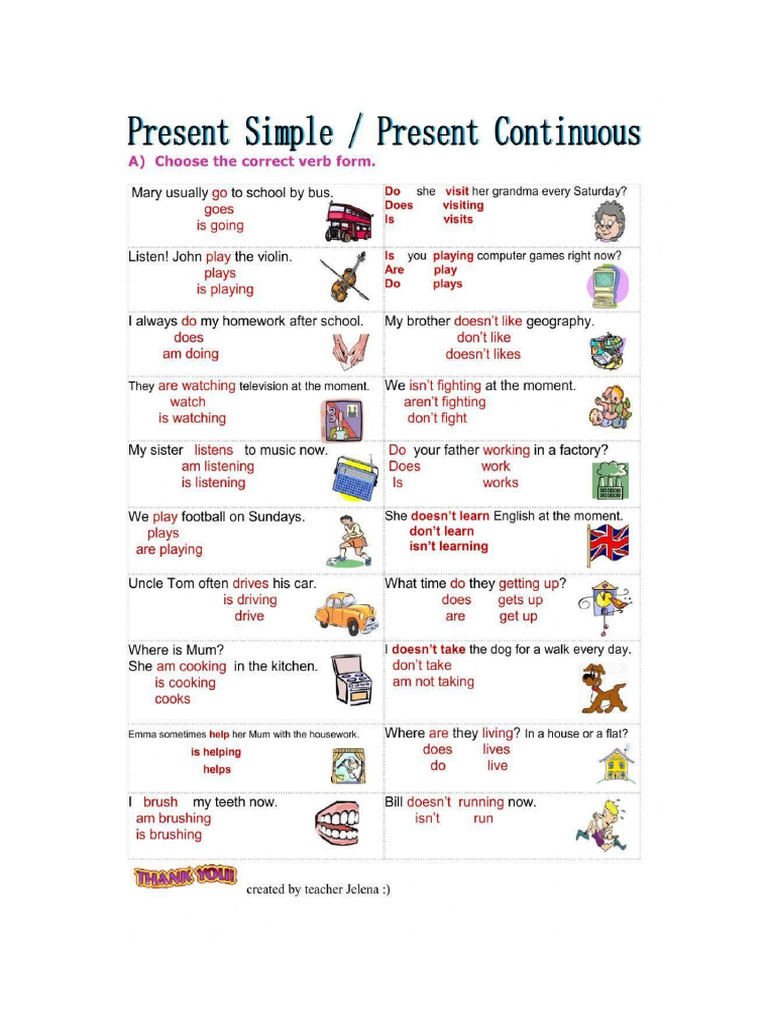 Present Simple VS Present Continuous Exercise 1 | PDF