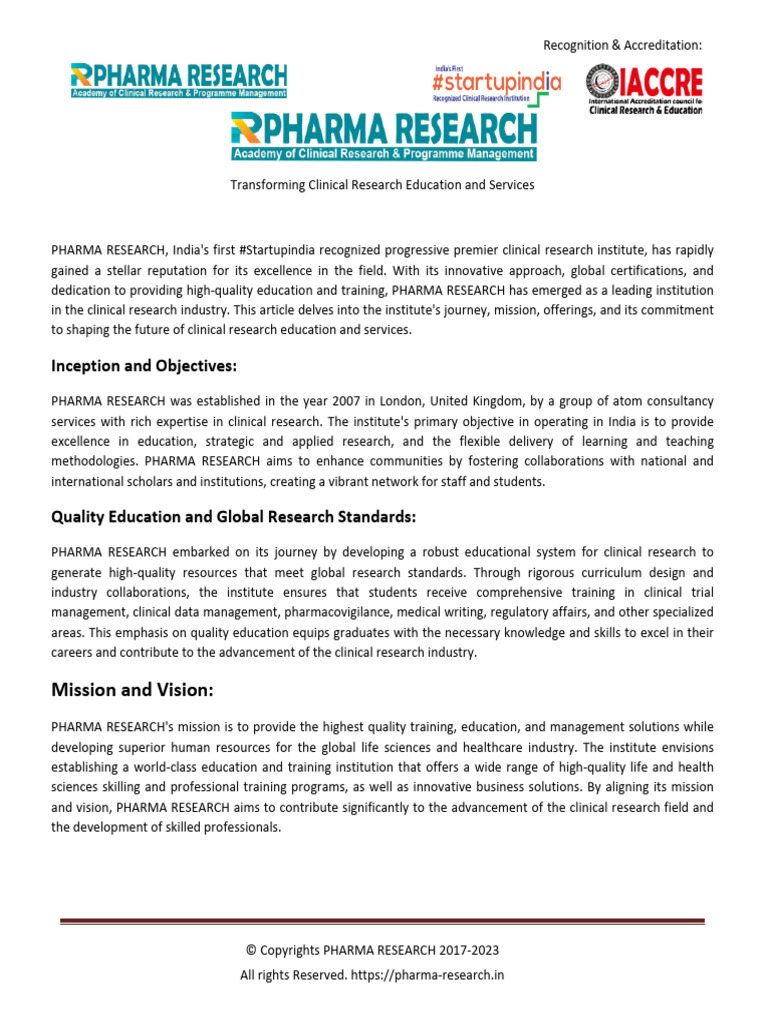 Pharma Research-Broucher | PDF | Clinical Trial | Pharmaceutical Industry
