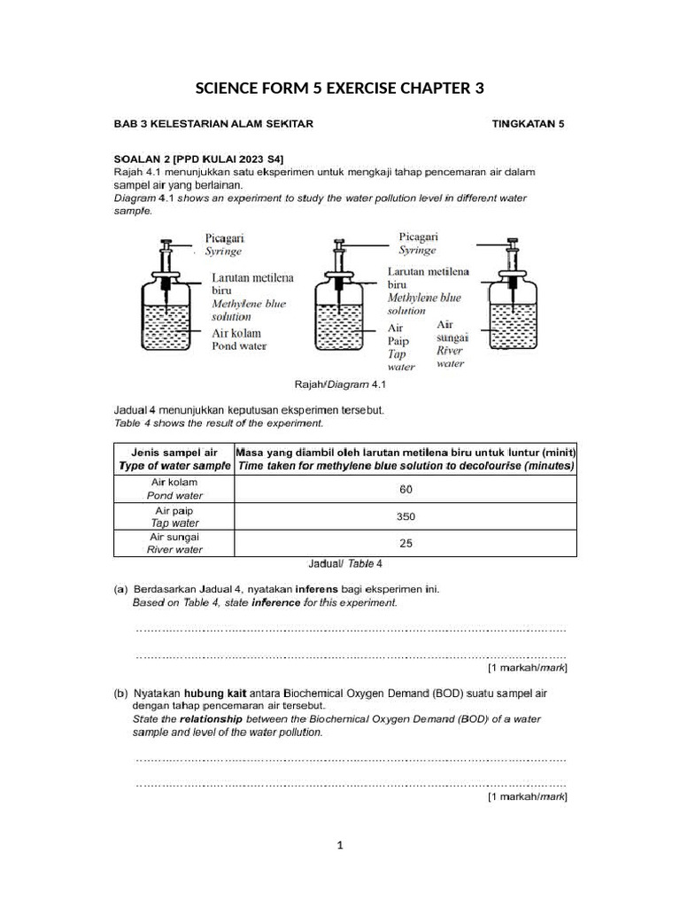 SCIENCE FORM 5 EXERCISE CHAPTER 3 2025 | PDF