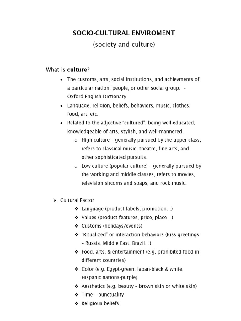 Socio-Cultural Environment | PDF