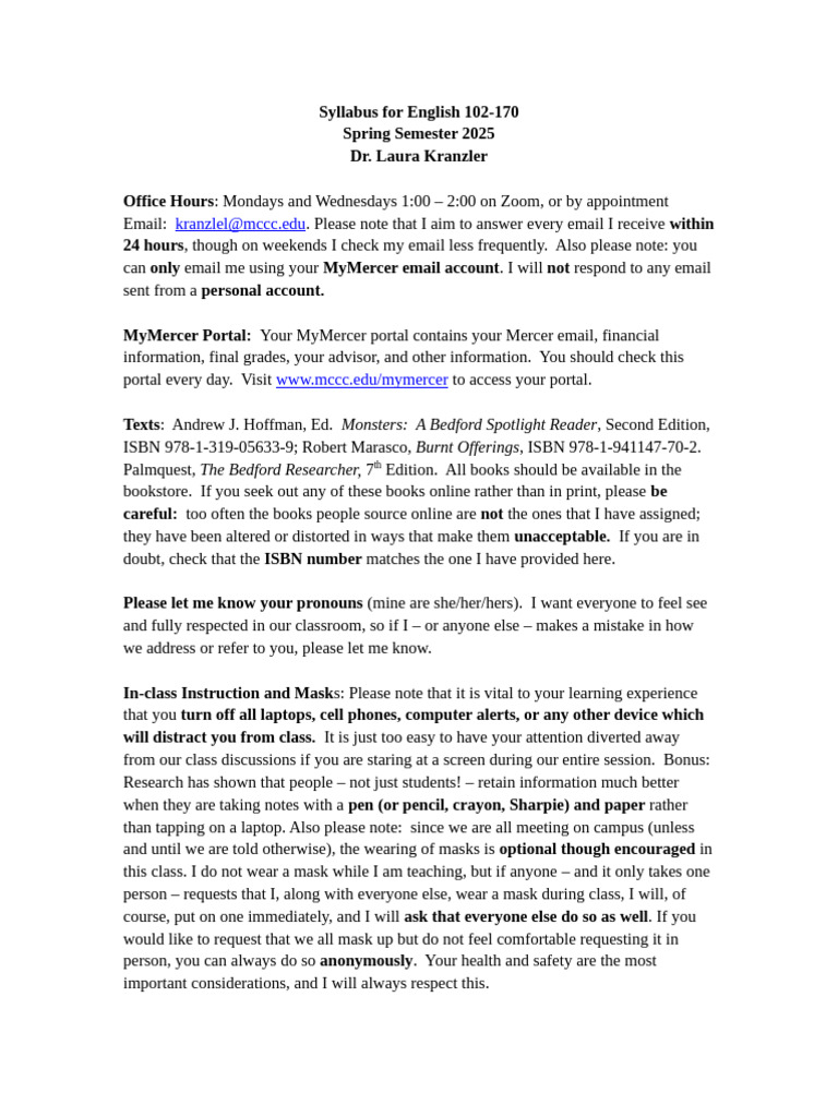 English 102 Syllabus: Spring 2025 | PDF | Plagiarism | Integrity