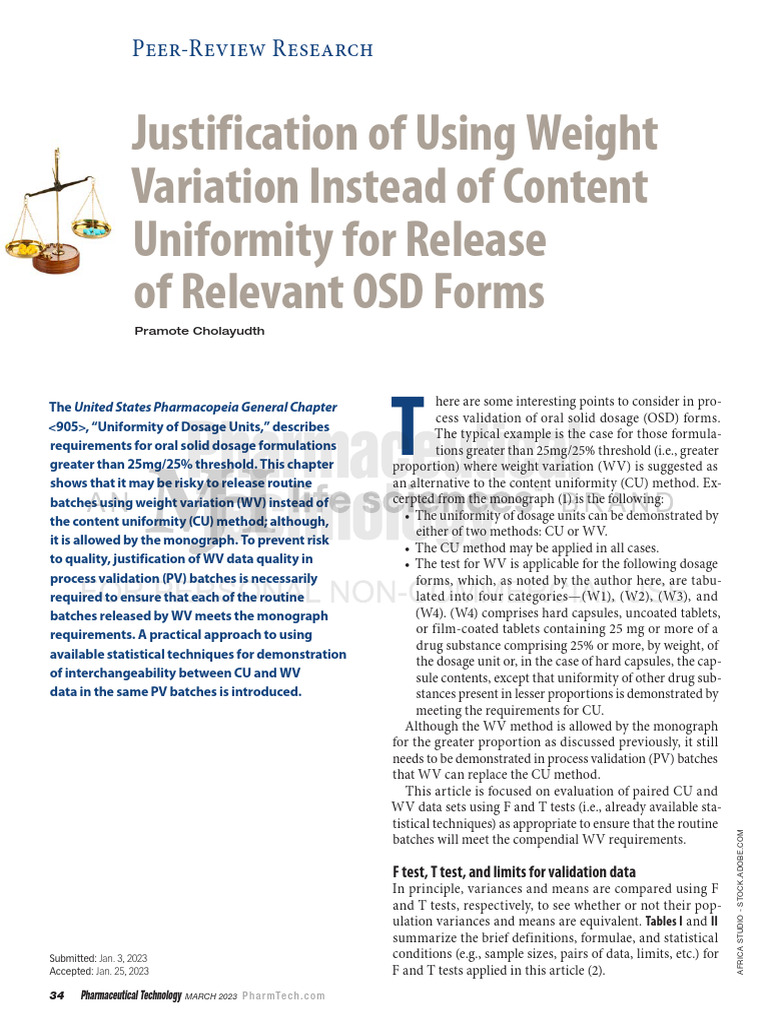 Justifying Weight Variation in OSD Validation | PDF | Student's T Test ...