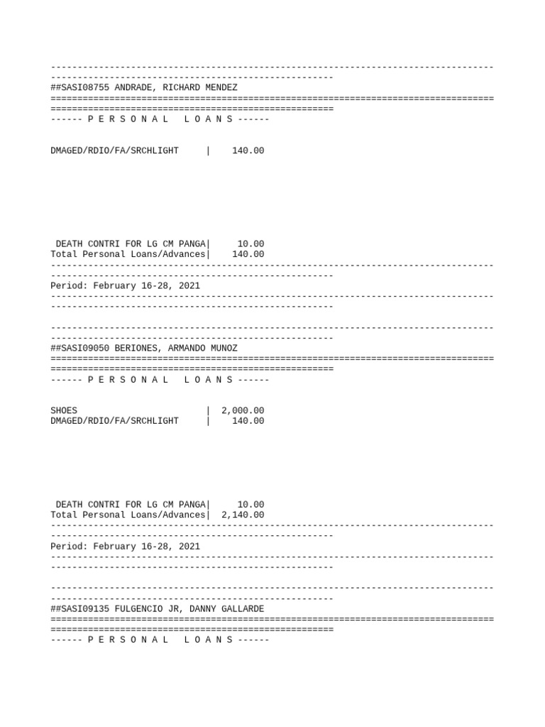 Personal Loans Summary February 2021 | PDF