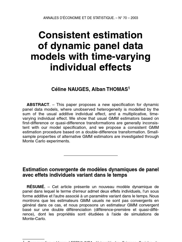Dynamic Panel Data Models Estimation | PDF | Bias Of An Estimator ...