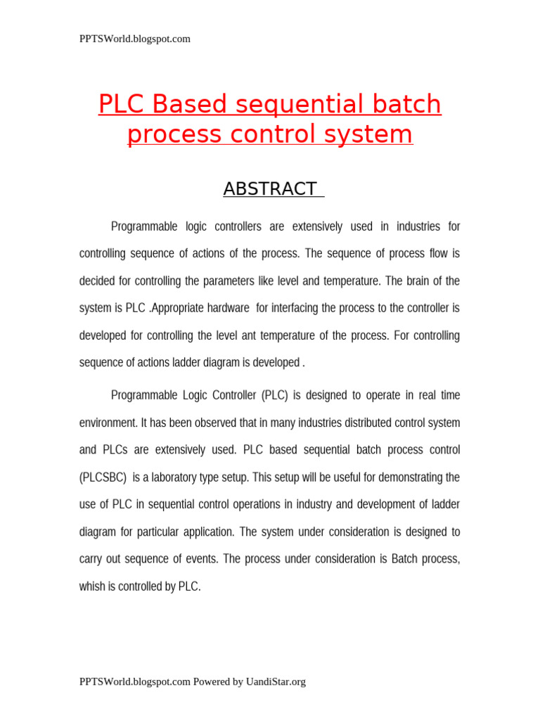PLC Design for Batch Process Control | PDF | Programmable Logic ...