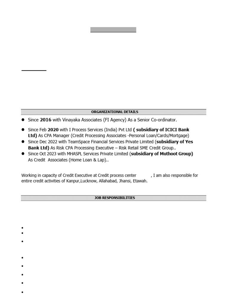 Prashant Kumar's Banking CV | PDF | Mortgages | Loans