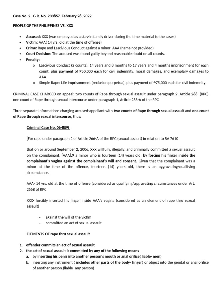 Rape and Lascivious Conduct Cases Summary | PDF | Rape | Sexual Assault