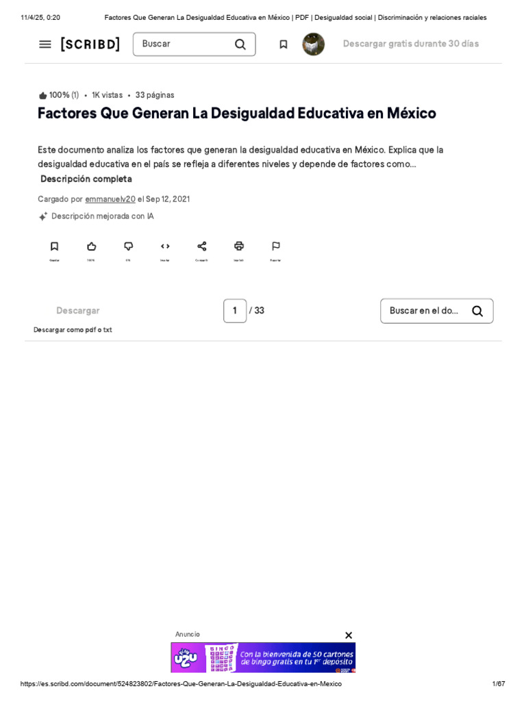 Desigualdad Educativa en México: Factores | PDF | Desigualdad social ...