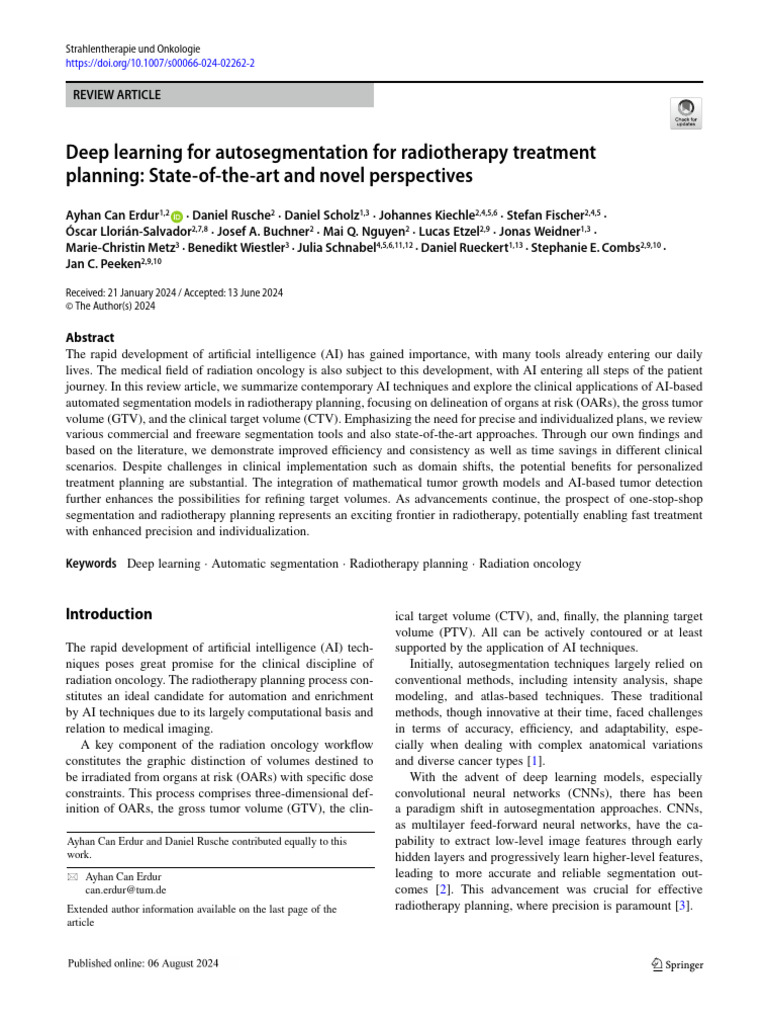 s00066-024-02262-2 | PDF | Image Segmentation | Radiation Therapy