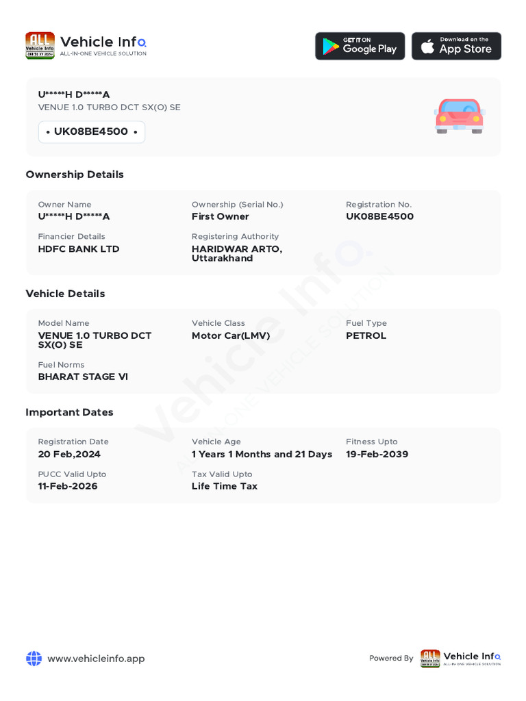 Vehicle Ownership and Details Report | PDF