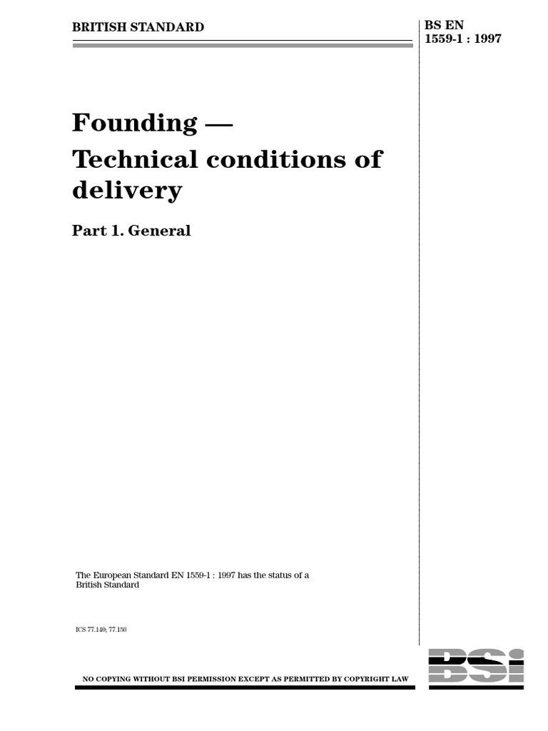BS EN 1559-1 1997 Founding - P1 General | PDF | Welding | Construction