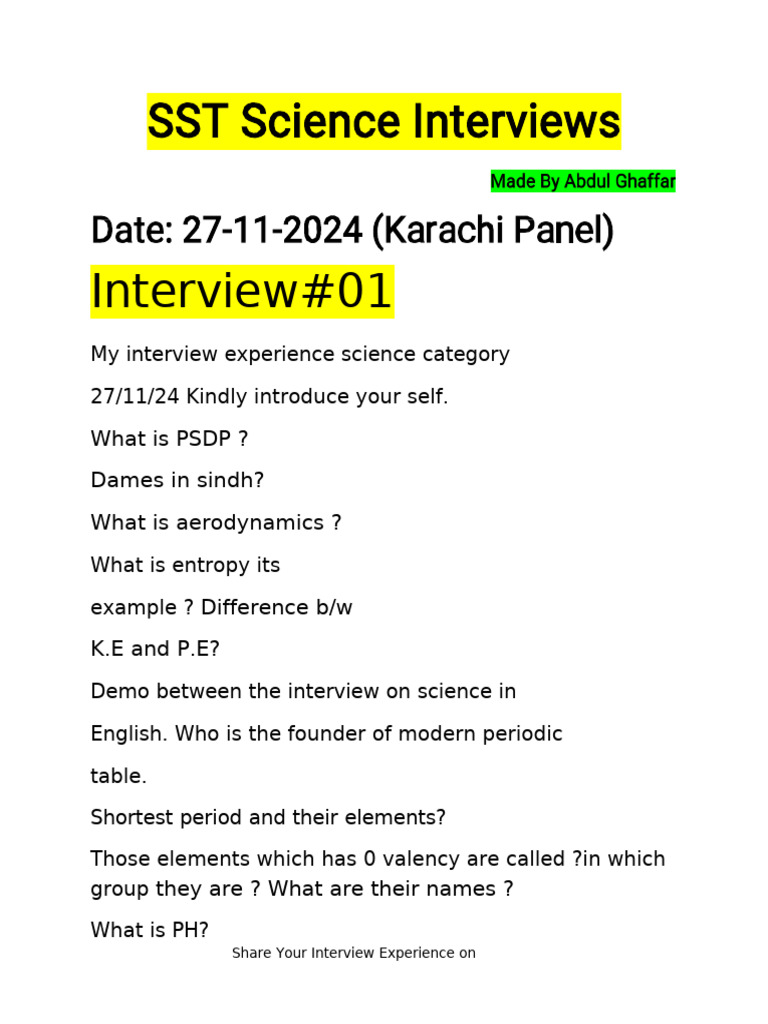 SST Science Category Interview | PDF | Chemistry | Chemical Bond