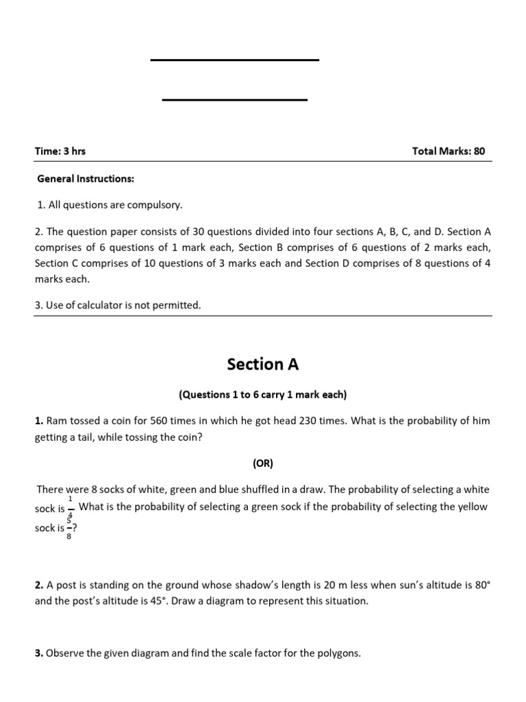CBSE-Class-10 - (Maths-Mock Test) - Set-1 | PDF | Euclidean Geometry ...