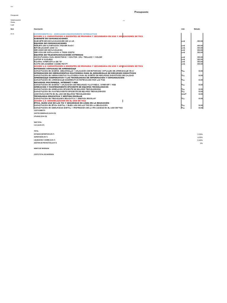 Presupuesto para Aula Interactiva Educativa | PDF | Tecnología de ...