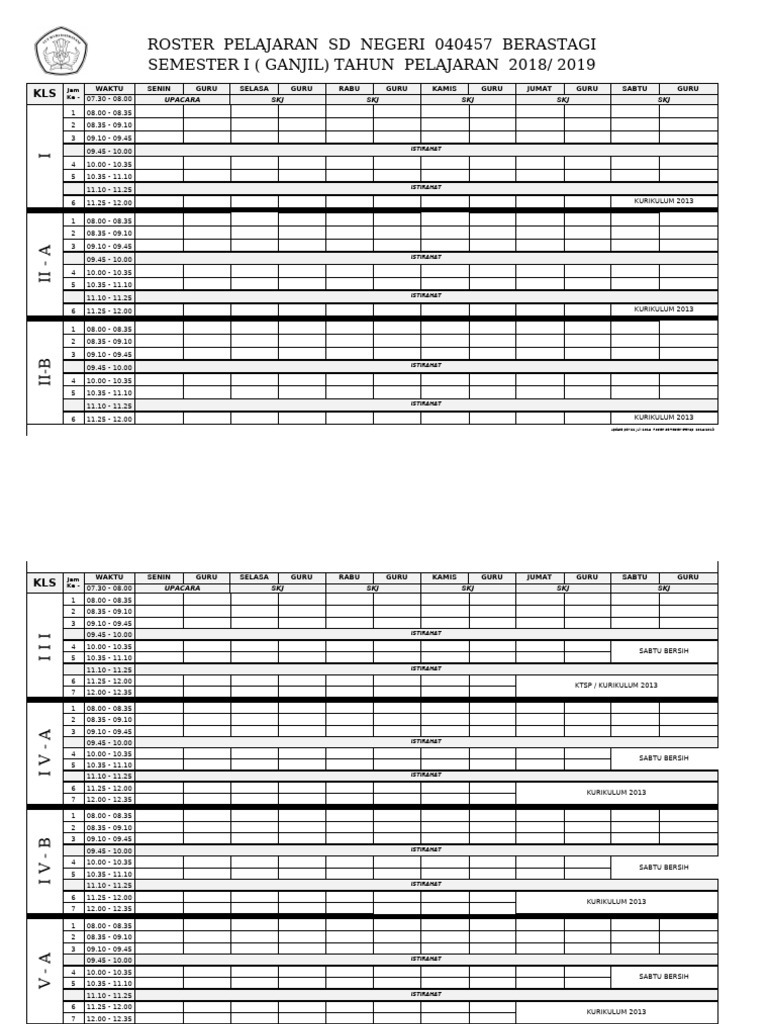 Roster Pelajaran SD Negeri 040457 | PDF