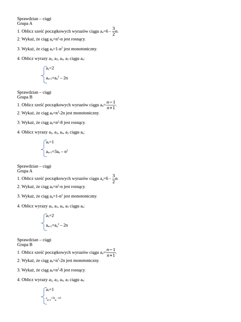 Sprawdzian Ciagi Pdf