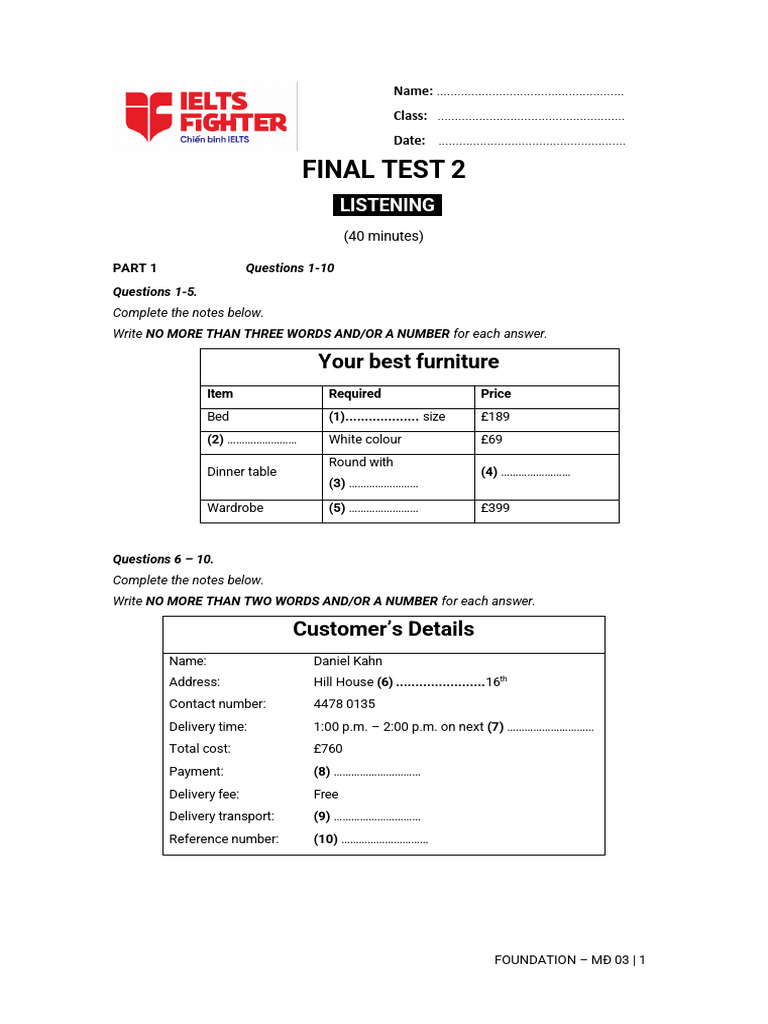Final Test 2: Listening & Reading Skills | PDF | Coffee | Genetics