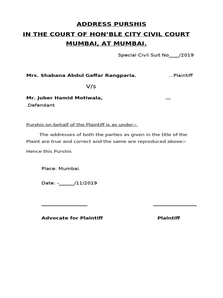 Address Purshis for Civil Suit Mumbai | PDF