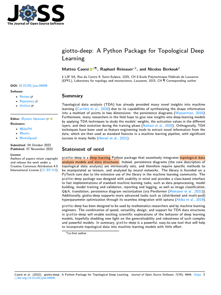 giotto-deep: TDA for Deep Learning | PDF | Deep Learning | Machine Learning