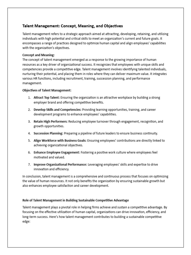 Talent Management: Concepts and Objectives | PDF | Recruitment ...