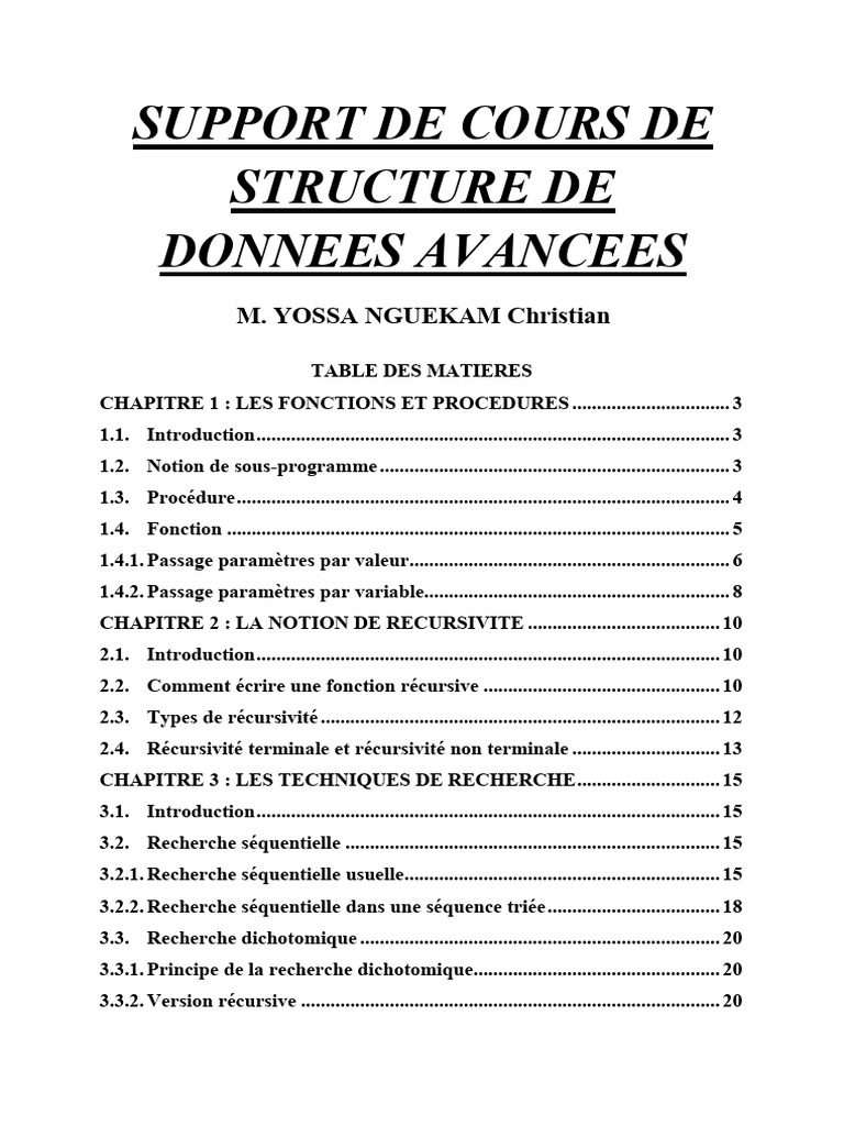 Cours sur les Structures de Données Avancées | PDF | Algorithmes et ...