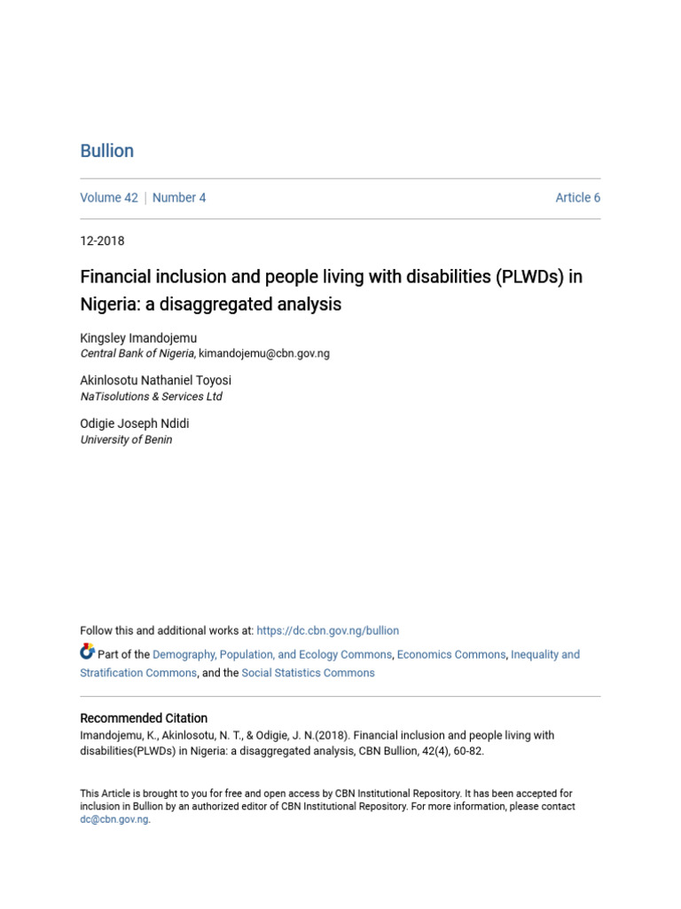 Financial Inclusion and People Living With Disabilities (PLWDS) I | PDF ...