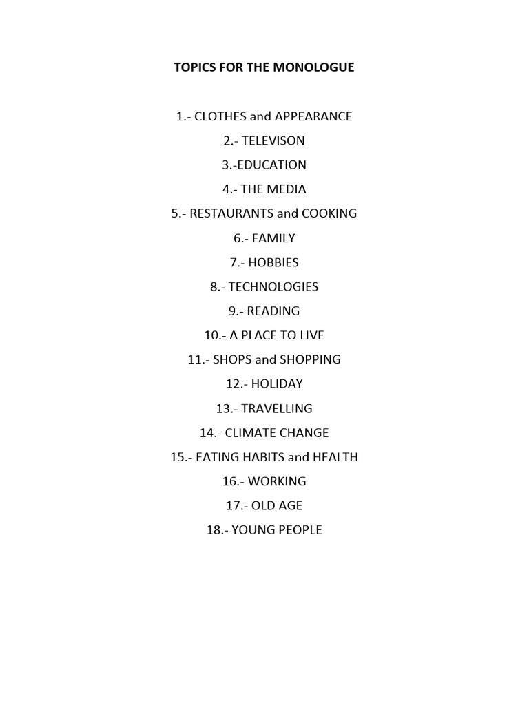 Monologue Topic Ideas List | PDF