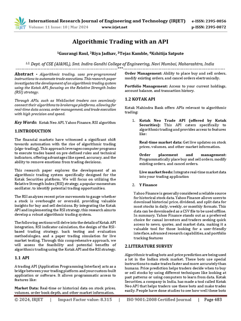Irjet V11i1070 | PDF | Algorithmic Trading | Technical Analysis
