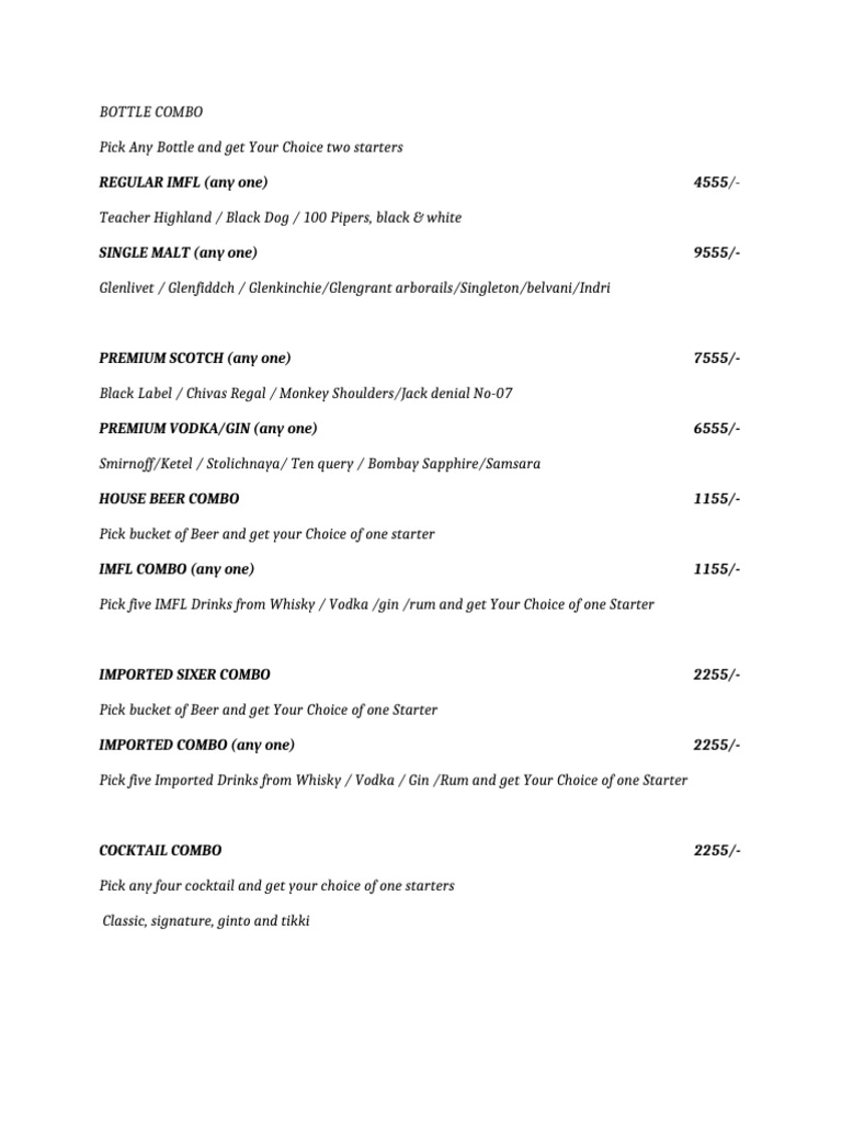 IPL 2025 Drink and Starter Combos | PDF