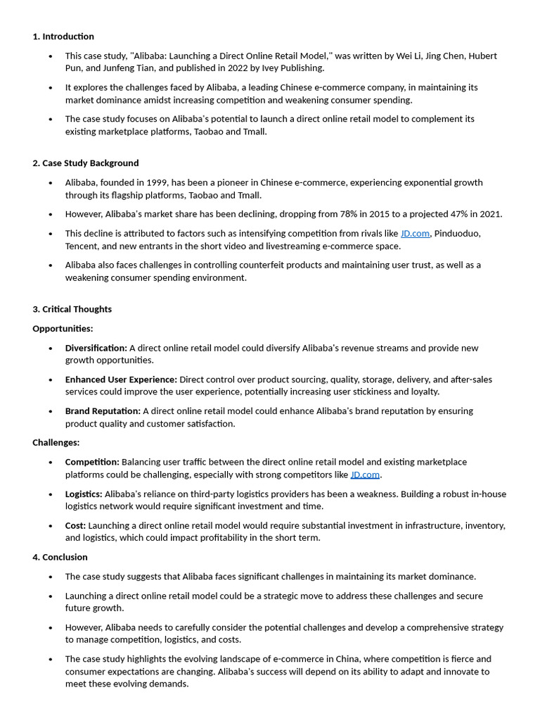 Alibaba's Direct Retail Model Strategy | PDF | Alibaba Group | Online ...