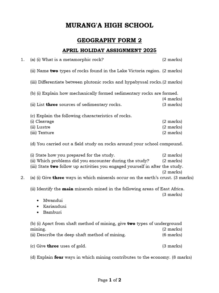 Murang'A High School: Geography Form 2 | PDF | Rock (Geology) | Tectonics
