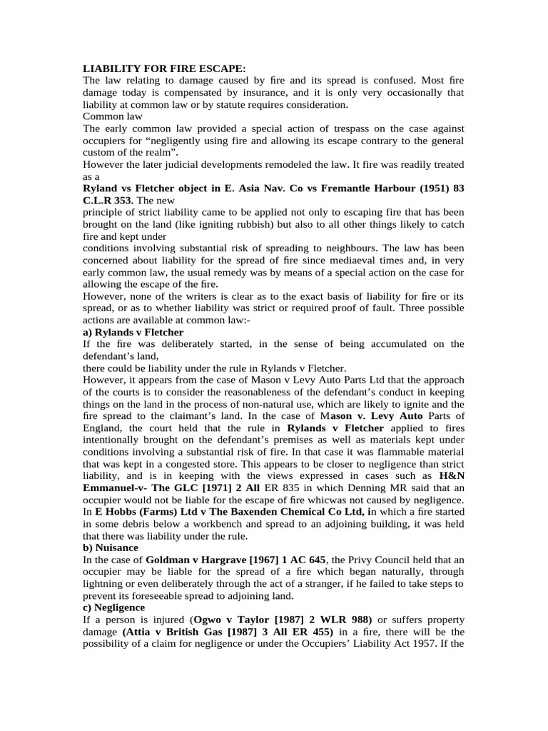 Fire Escape Liability Overview | PDF | Tort | Nuisance