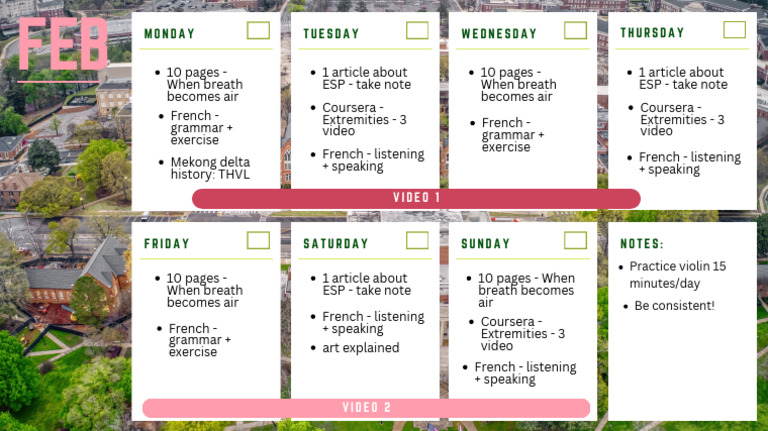 Weekly Study Schedule and Notes | PDF