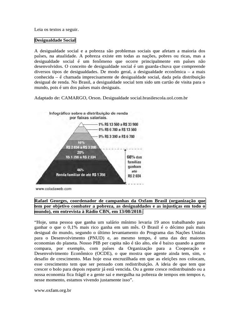 Proposta de Redação - Desigualdade Social | PDF