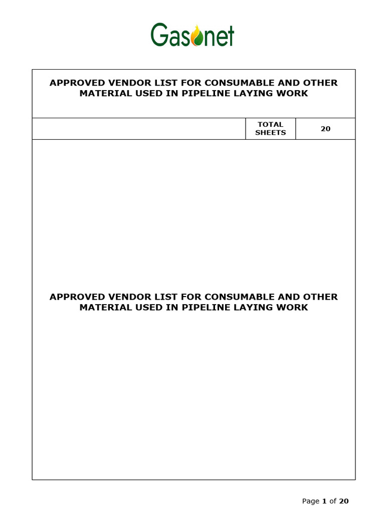 GASONET APPROVED VENDOR LIST | PDF | Corrosion | Anode