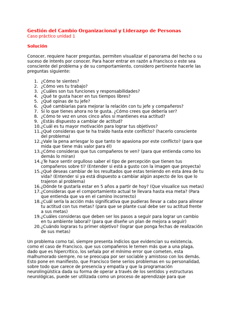 Gestión Del Cambio Organizacional y Liderazgo de Personas | PDF ...