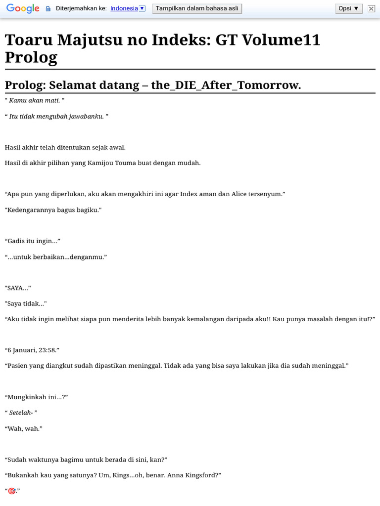 Toaru Majutsu no Indeks-GT Volume11 Prolog - Baka-Tsuki | PDF