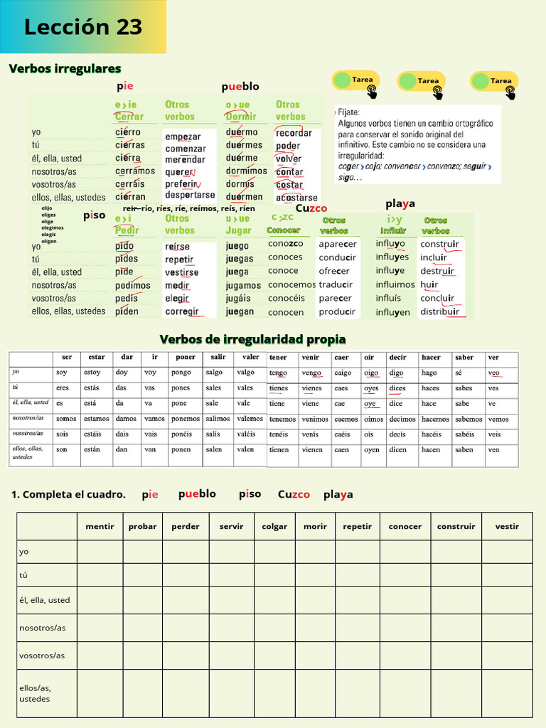 Verbos Irregulares en Español: Ejercicios | PDF