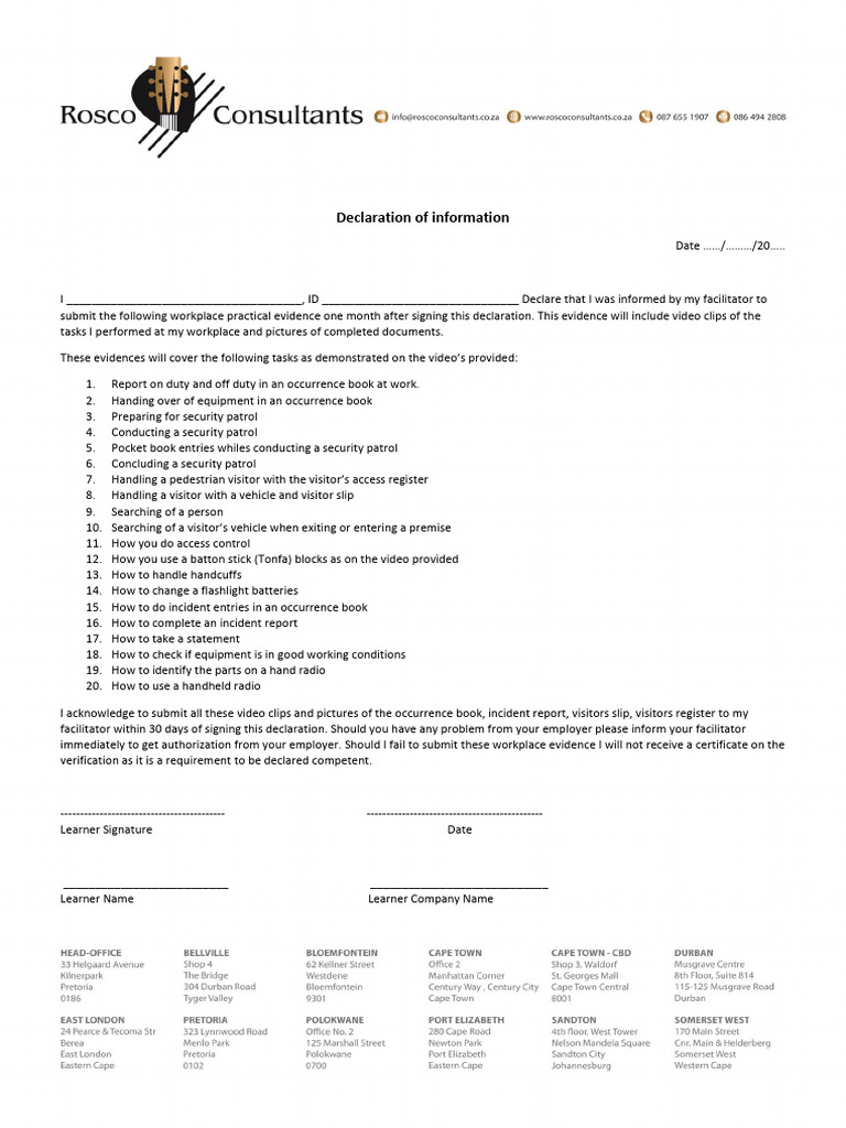 Workplace Practical Evidence Declaration | PDF