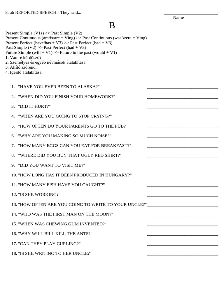 Reported Speech Transformation Guide | PDF