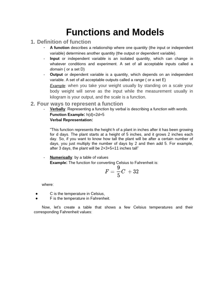 1.1 Functions and Models | PDF | Function (Mathematics) | Fahrenheit