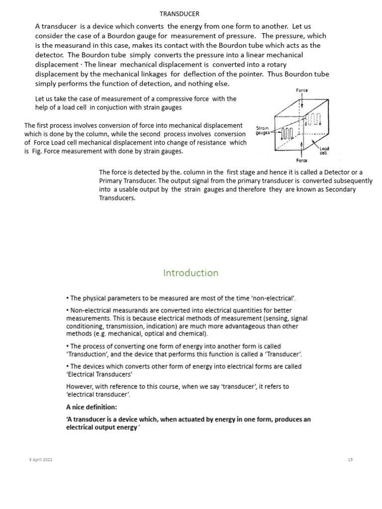 Understanding Electrical Transducers | PDF | Pressure Measurement ...
