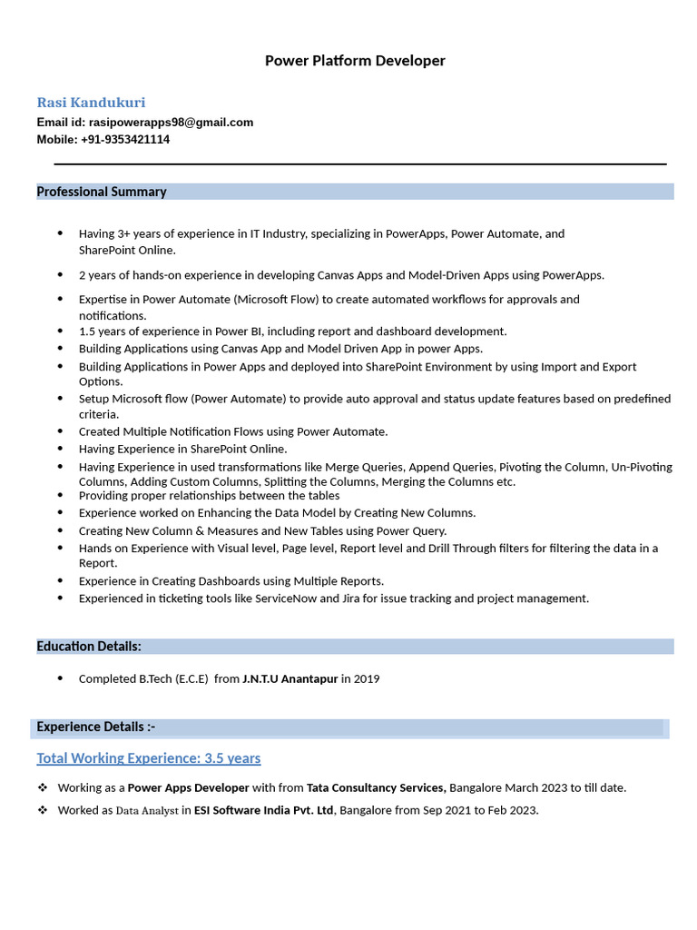 Power Apps Developer Resume Summary | PDF | Share Point | Information ...