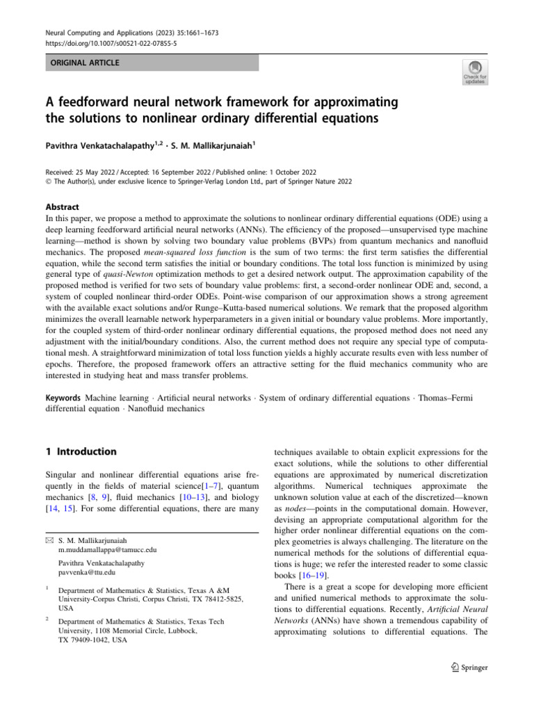 A Feedforward Neural Network Framework For Approximating The Solutions ...
